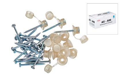 Topskrue A96. Monteringss&aelig;t med skrue og h&aelig;tte - 100 stk.